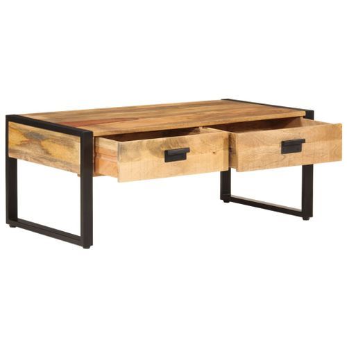 Table basse 100x54x40 cm bois de manguier solide et fer - Photo n°2; ?>