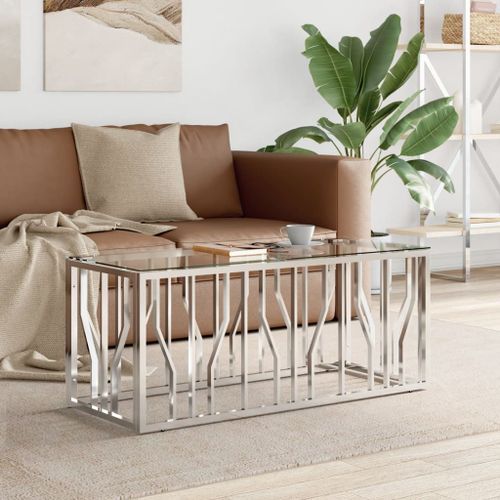 Table basse 110x45x45 cm acier inoxydable et verre - Photo n°2; ?>