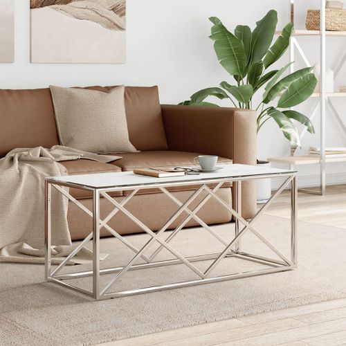 Table basse 110x45x45 cm acier inoxydable et verre - Photo n°2; ?>