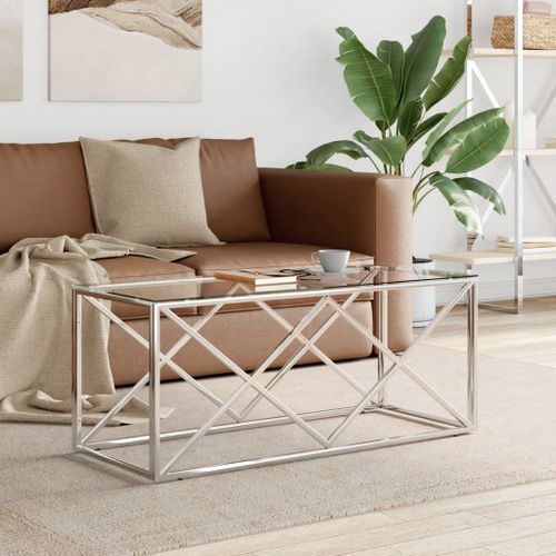 Table basse 110x45x45 cm acier inoxydable et verre - Photo n°2; ?>