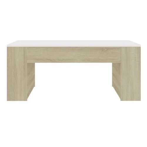 Table basse 2 étagères bois blanc et chêne sonoma Lavozi - Photo n°2; ?>
