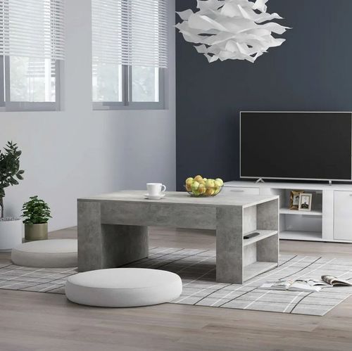 Table basse 2 étagères bois gris effet béton Lavozi - Photo n°2; ?>