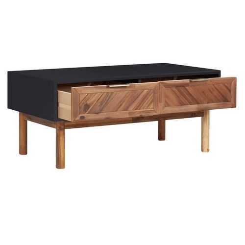 Table basse 2 tiroirs acacia massif foncé et noir Alty 90 cm - Photo n°2; ?>