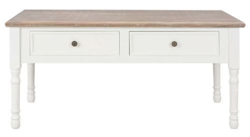 Table basse 2 tiroirs bois blanc et paulownia clair Pablo - Photo n°2; ?>