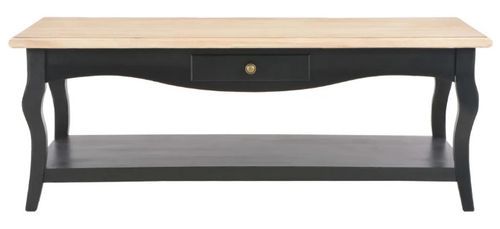 Table basse 2 tiroirs bois clair et pin massif noir Karmen - Photo n°3; ?>