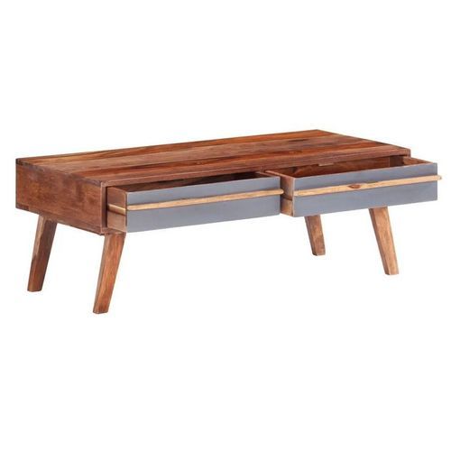 Table basse 2 tiroirs bois massif foncé Kinley 110 cm - Photo n°2; ?>