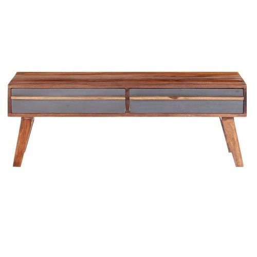 Table basse 2 tiroirs bois massif foncé Kinley 110 cm - Photo n°3; ?>