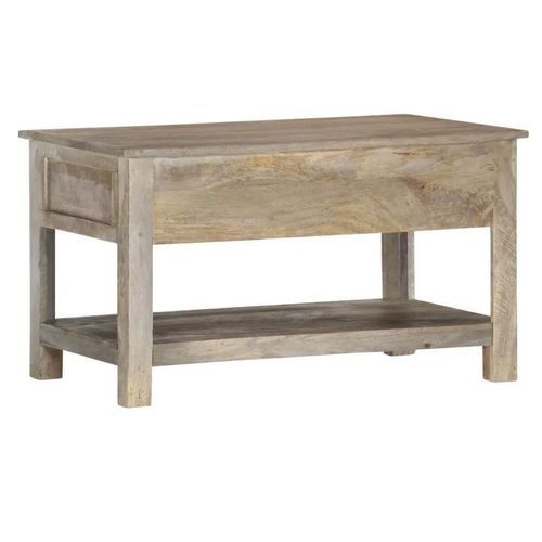 Table basse 2 tiroirs manguier massif finition chêne gris Teash - Photo n°3; ?>