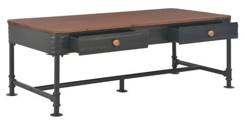 Table basse 2 tiroirs pin massif foncé et métal noir Cassie - Photo n°2; ?>