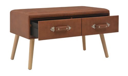 Table basse 2 tiroirs simili cuir marron et pieds pinède clair First - Photo n°3; ?>