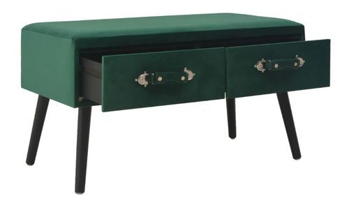 Table basse 2 tiroirs velours vert et pieds pinède noir First - Photo n°3; ?>