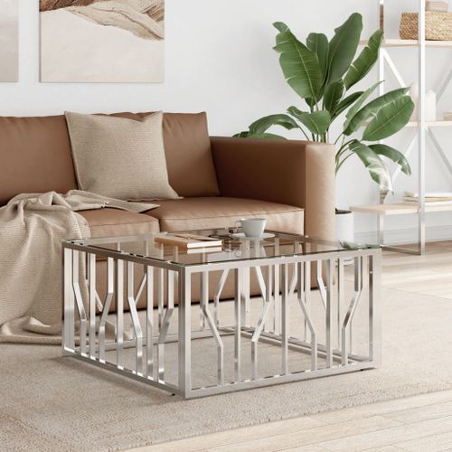 Table basse 80x80x40 cm acier inoxydable et verre - Photo n°2; ?>