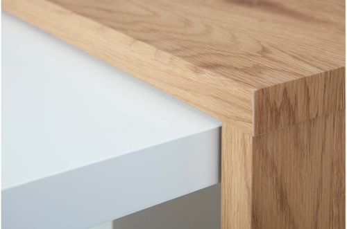 Table basse à roulettes bois blanc et chêne clair Toji 110 cm - Photo n°2; ?>