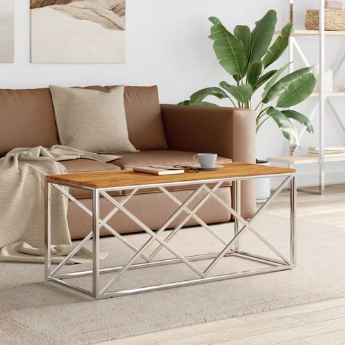 Table basse acier inoxydable et bois massif d'acacia - Photo n°2; ?>