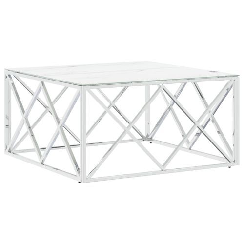 Table basse argenté 80x80x40 cm acier inoxydable et verre - Photo n°2; ?>