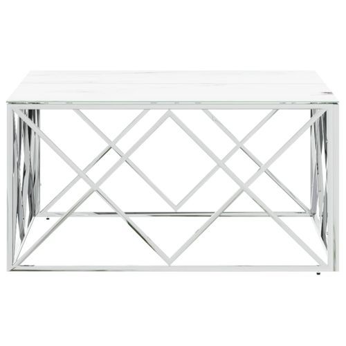 Table basse argenté 80x80x40 cm acier inoxydable et verre - Photo n°3; ?>