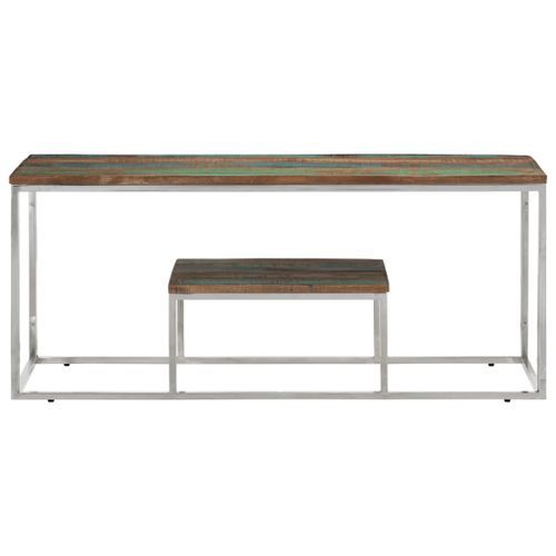 Table basse argenté acier inoxydable/bois massif récupération - Photo n°2; ?>