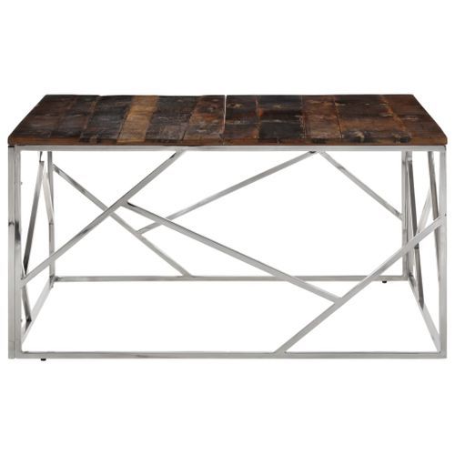 Table basse argenté acier inoxydable et bois de mélèze massif - Photo n°3; ?>