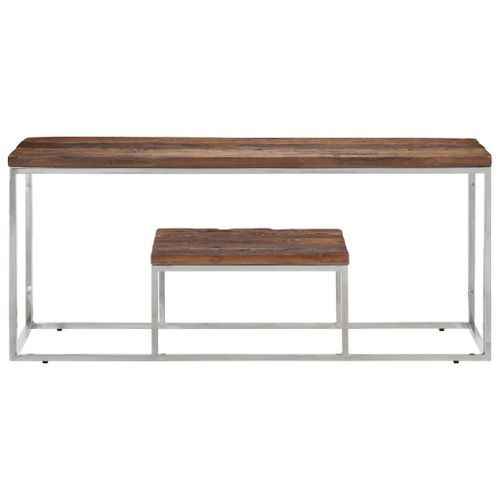 Table basse argenté acier inoxydable et bois de mélèze massif - Photo n°2; ?>