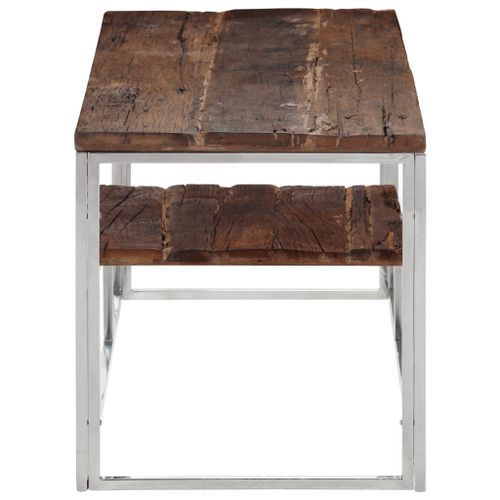 Table basse argenté acier inoxydable et bois de mélèze massif - Photo n°3; ?>