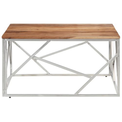 Table basse argenté acier inoxydable et bois massif d'acacia - Photo n°3; ?>