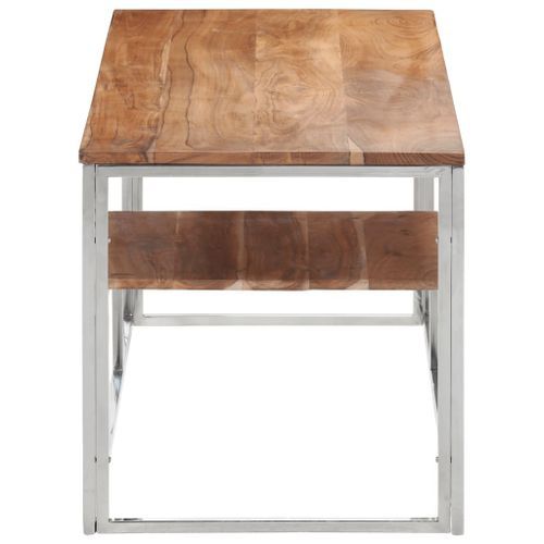 Table basse argenté acier inoxydable et bois massif d'acacia - Photo n°3; ?>