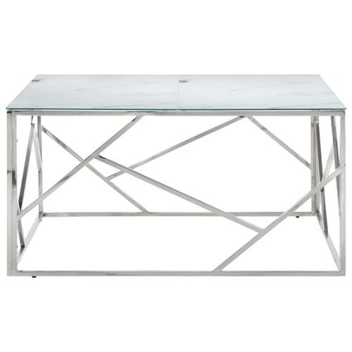 Table basse argenté acier inoxydable et verre trempé - Photo n°2; ?>