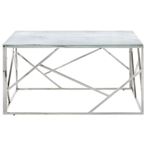 Table basse argenté acier inoxydable et verre trempé - Photo n°3; ?>