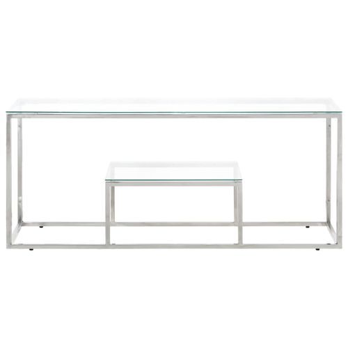 Table basse argenté acier inoxydable et verre trempé - Photo n°2; ?>