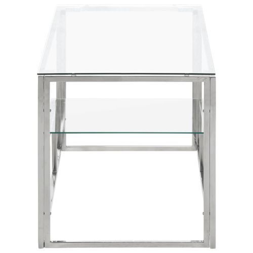 Table basse argenté acier inoxydable et verre trempé - Photo n°3; ?>