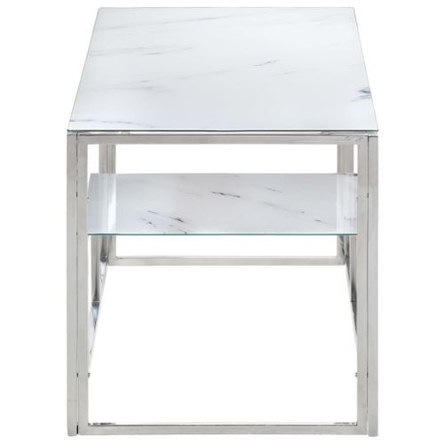 Table basse argenté acier inoxydable et verre trempé - Photo n°3; ?>