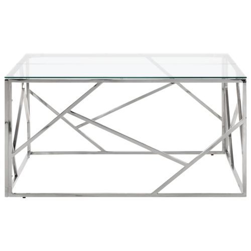 Table basse argenté acier inoxydable et verre trempé - Photo n°2; ?>