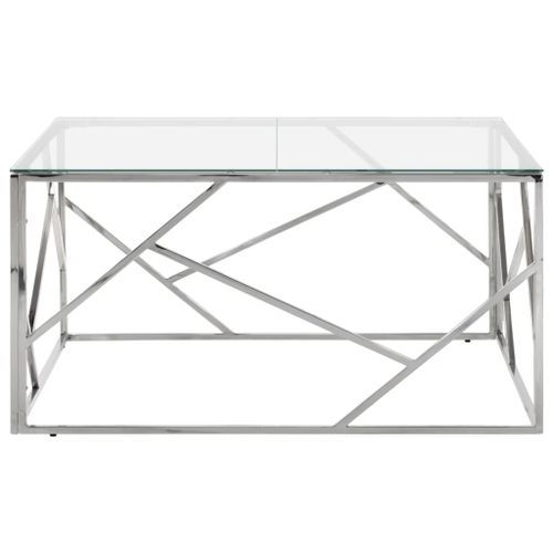 Table basse argenté acier inoxydable et verre trempé - Photo n°3; ?>