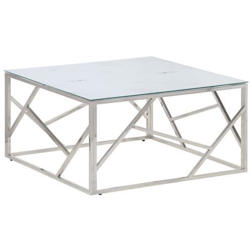 Table basse argenté acier inoxydable et verre trempé - Photo n°2; ?>