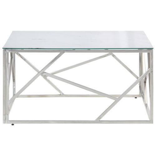 Table basse argenté acier inoxydable et verre trempé - Photo n°3; ?>