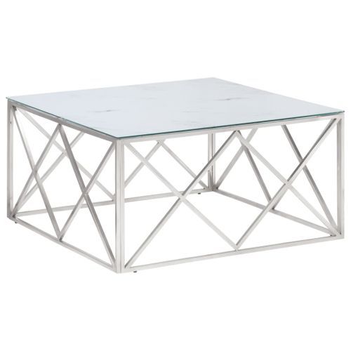 Table basse argenté acier inoxydable et verre trempé - Photo n°2; ?>