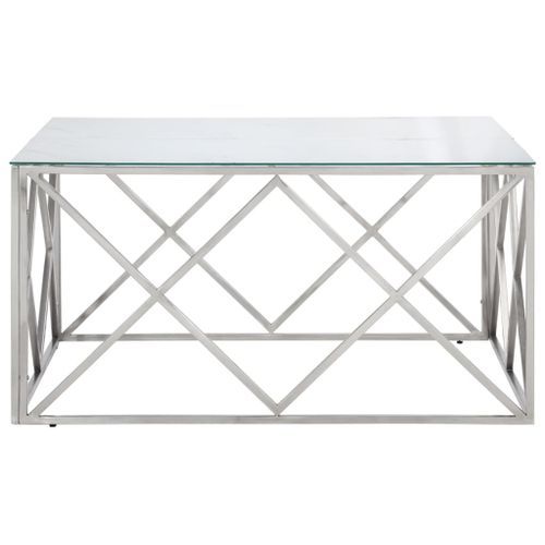 Table basse argenté acier inoxydable et verre trempé - Photo n°3; ?>