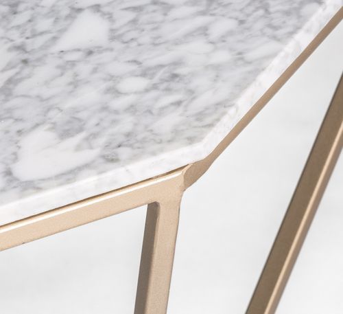 Table basse art déco métal doré et plateau marbre blanc Arlito - Photo n°3; ?>
