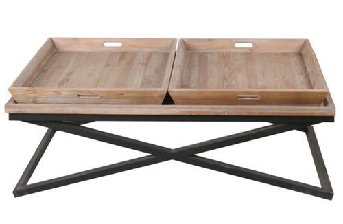 Table basse avec 2 plateaux modulables bois patiné clair Urah - Photo n°2; ?>