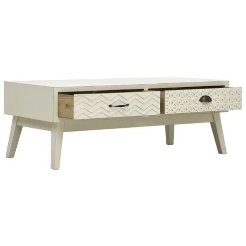 Table basse avec 2 tiroirs Gris sculpté 110x50x40 cm Bois - Photo n°3; ?>