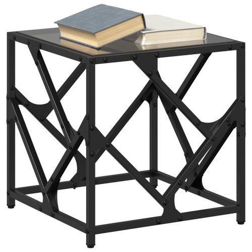 Table basse avec dessus en verre noir 40x40x41 cm acier - Photo n°3; ?>