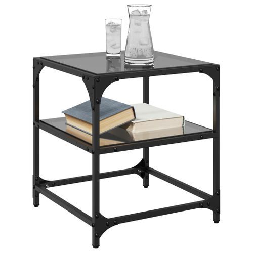 Table basse avec dessus en verre noir 40x40x45 cm acier - Photo n°3; ?>