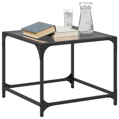 Table basse avec dessus en verre noir 50x50x40 cm acier - Photo n°3; ?>