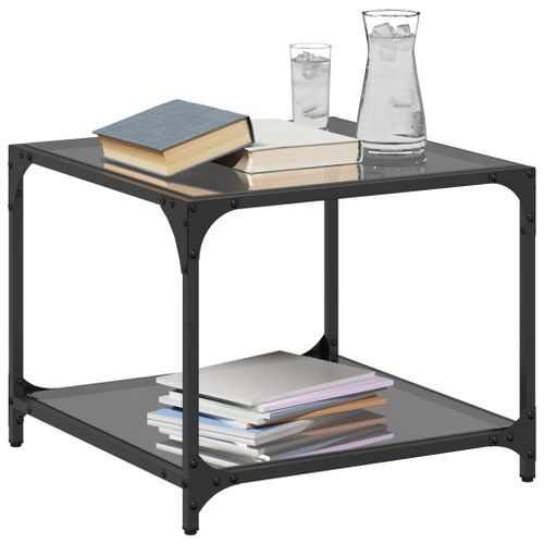 Table basse avec dessus en verre noir 50x50x40 cm acier - Photo n°3; ?>