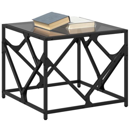 Table basse avec dessus en verre noir 50x50x41 cm acier - Photo n°3; ?>