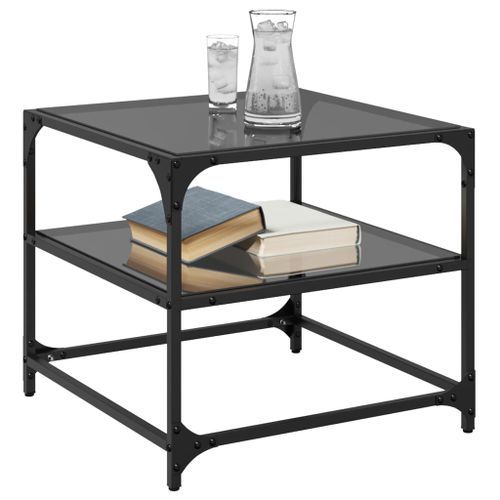 Table basse avec dessus en verre noir 50x50x45 cm acier - Photo n°3; ?>