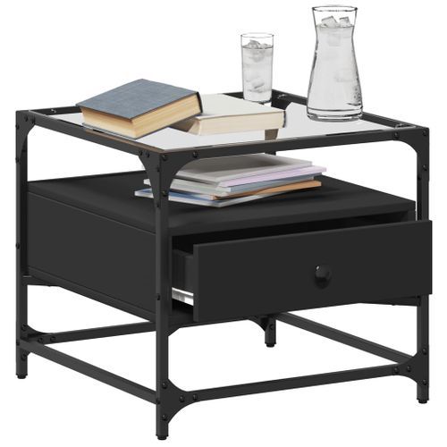 Table basse avec dessus en verre noir 50x50x45 cm acier - Photo n°3; ?>