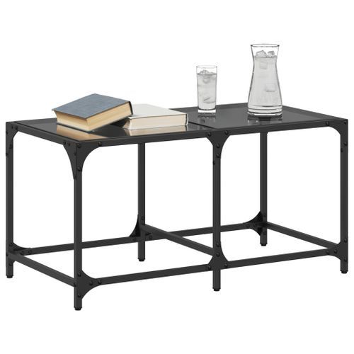 Table basse avec dessus en verre noir 78,5x40x40 cm acier - Photo n°3; ?>