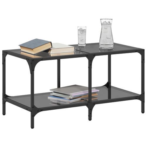 Table basse avec dessus en verre noir 78,5x40x40 cm acier - Photo n°3; ?>