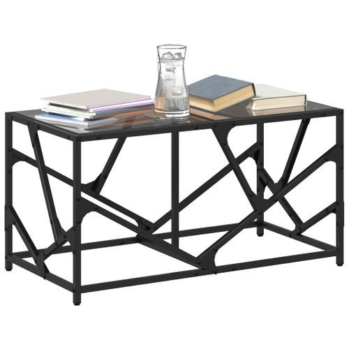 Table basse avec dessus en verre noir 78,5x40x41 cm acier - Photo n°3; ?>